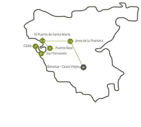 Mapa que muestra la Ruta de La Bahía de Cádiz